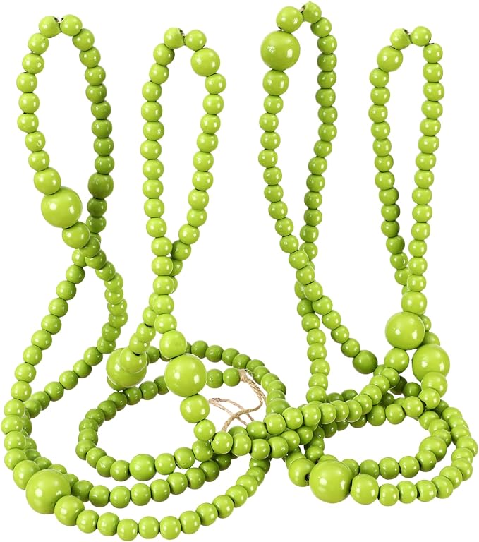 12 Feet Summer Christmas Wooden Beads Garland Round Craft Farmhouse Vintage Christmas in July Wood Bead Garlands for Xmas Supplies(Green)