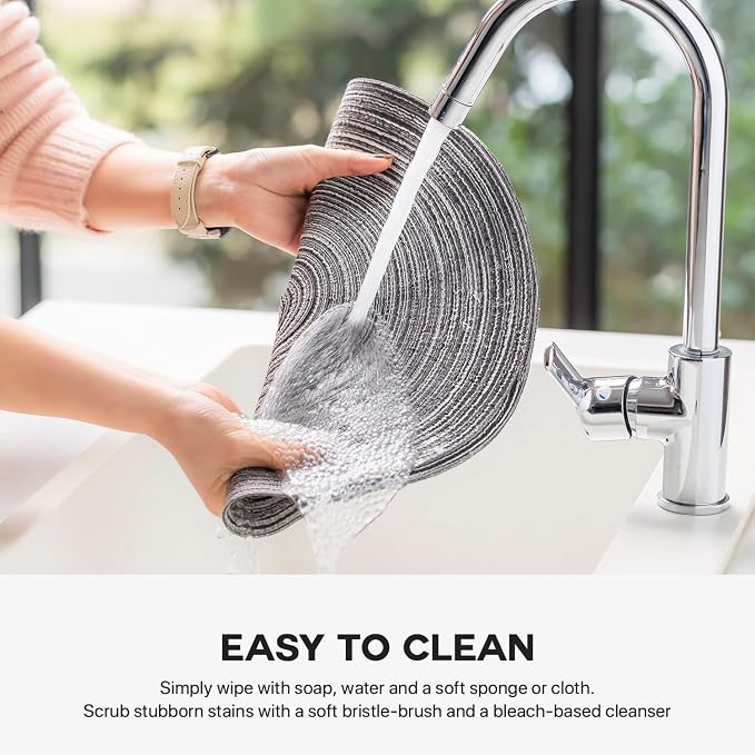 BARoyal Round Placemats Set of 4 Woven Placemats Washable Braided Table Mats for Dining Table Heat Resistant Non-Slip Circle Place Mats(Mixed Gray)
