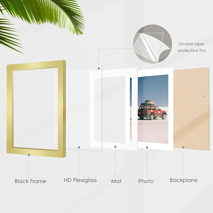 8x10 Picture Frame Sef of 10, Display Pictures 5x7 with Mat or 8 x 10 Without Mat, Photo Frame Collage for Wall Gallery Decor, Hanging or Tabletop Display, Gold