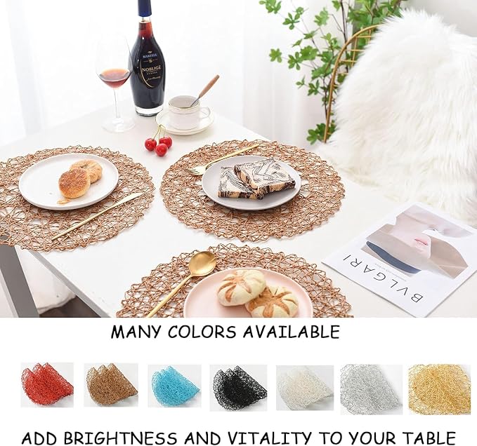IcosaMro Brown Round Placemats Set of 12 for Dining Table, 13 Inches Paper Woven Boho Small Decorative Circle Place Mat for Wedding Christmas Thanksgiving Day Holiday Dinner, Light Coffee Brown