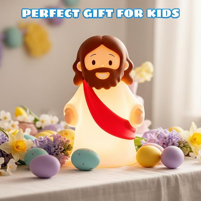 Jesus Night Light Rechargeable Bedside Night Light Dimmable Silicone LED Light Ideal for Religious Gatherings, Gifts for Sunday School, Baptism Presents, Easter Egg Decorations (red)