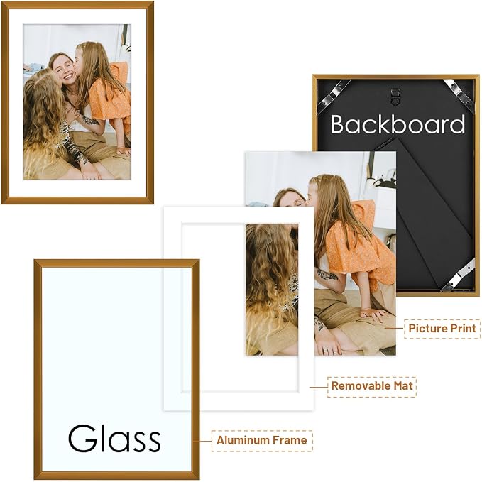 Frametory 2 Pack 6x8 Aluminum Frame with Mat for 5x7 Photo, Bronze