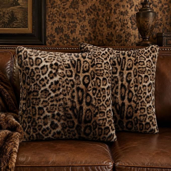 cygnus Faux Fur Leopard Pillow Covers 18x18 Inch | Soft Plush Animal Print Throw Pillow Covers, Cheetah Decorative Pillowcase for Couch Sofa Bedroom Livingroom
