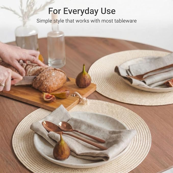 FunWheat Round Braided Placemats Set of 6 Table Mats for Dining Tables Woven Washable Non-Slip Place mats 15 inch(Beige, 6pcs)