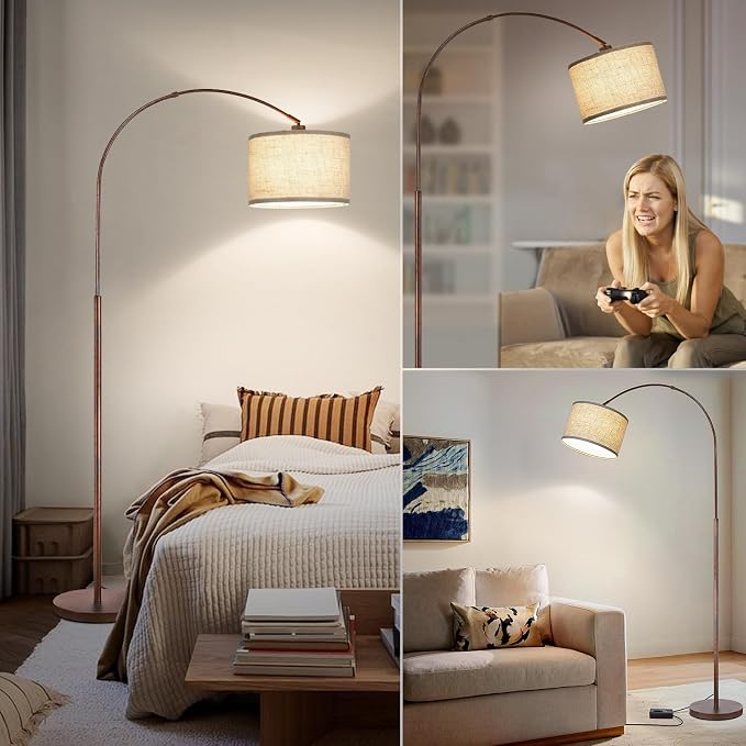 Dimmable Arc Floor Lamps, Antique Bronze Lamp with Adjustable Hanging Shade