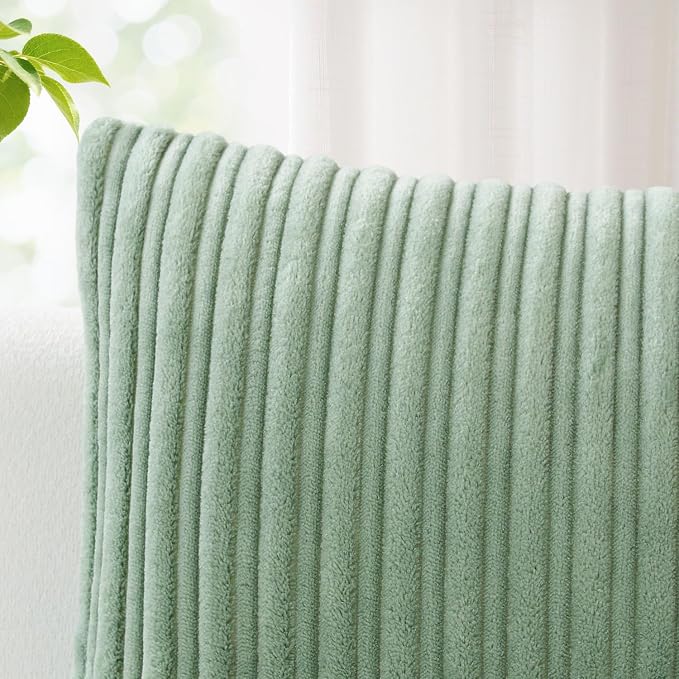Kevin Textile Striped Corduroy 14”x24” Pillow Cover 1 Pack, Sage Green