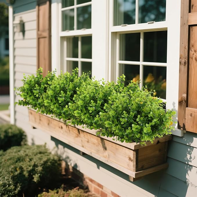 RECUTMS 8 Bundles Artificial Eucalyptus Greenery Plants Stems 13In Green | Plastic Boxwood Shrubs Branches,No Maintenance,Long-last,Outdoor Planter Vase Centerpiece Farmhouse Home Garden Wedding Decor