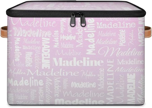 Custom Name Storage Basket, Personalized Keepsake Box,Grey Pink