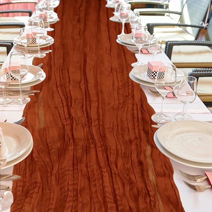6 Pack Cheesecloth Table Runner 10Ft Christmas Gauze Boho Table Runners for Wedding Decor Bridal Shower Decorations Baby Shower Party(35" x 120")