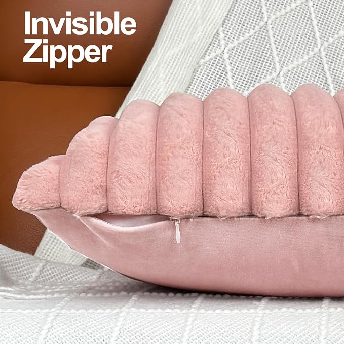 COTEY 20x20 Decorative Faux Fur Throw Pillow Covers Set of 2- Pink
