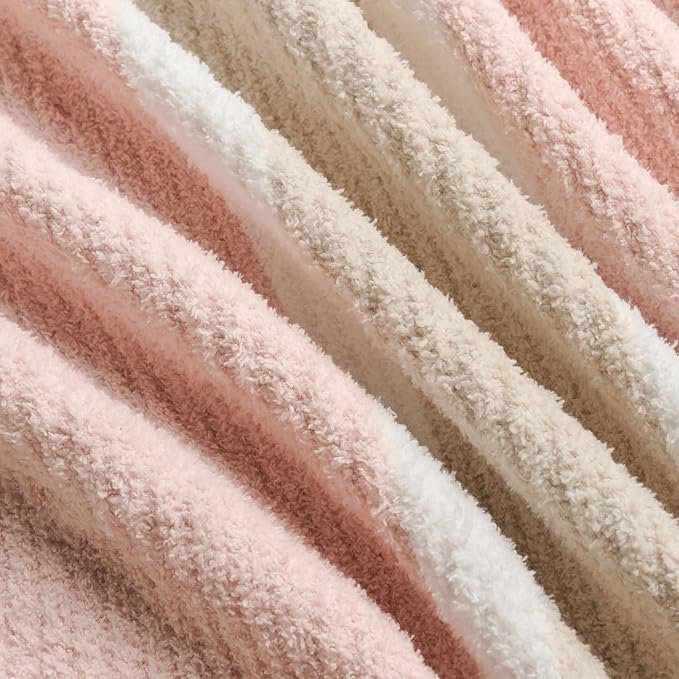 Soft Striped Throw Blanket for Couch, Cozy Warm Knitted Blankets | Lightweight Fuzzy Travel Warm Decor for Women, Mom, Girls, Sofa, Chair, 50x60in, Pink Khaki