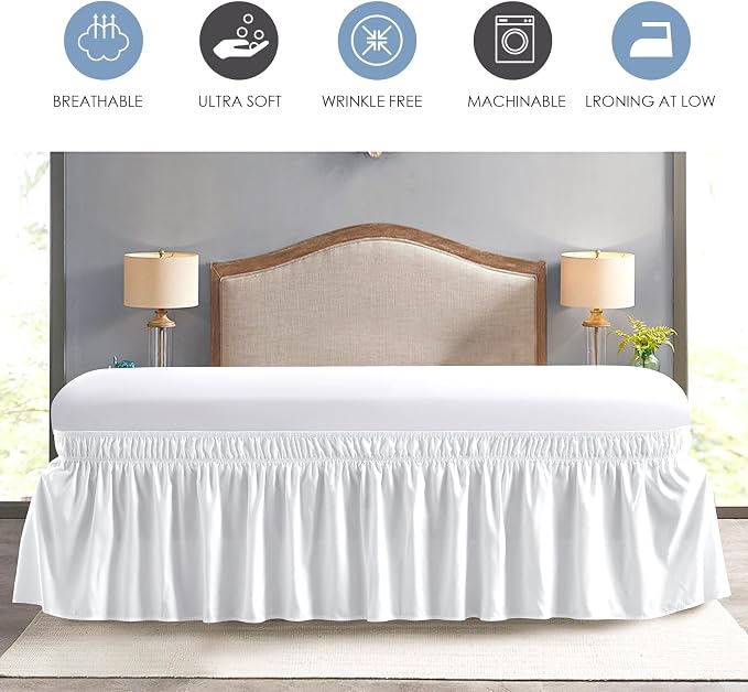 FreshCulture Queen Bed Skirt, Elastic Wrap Around Bed Skirt Queen Size, Bed Skirts for Adjustable Bed, Easy Fit with 15-Inch Tailored Drop, Hotel Quality Dust Ruffle for Queen Bed (White)