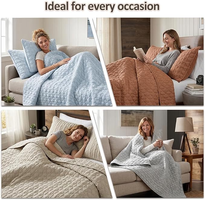 WDCOZY Blue Twin Quilt Size Bedding Sets with 1 Pillow Sham, Lightweight Soft Bedspread Coverlet, Quilted Blanket Thin Comforter Bed Cover for All Season, 2 Pieces, 68x90 inches