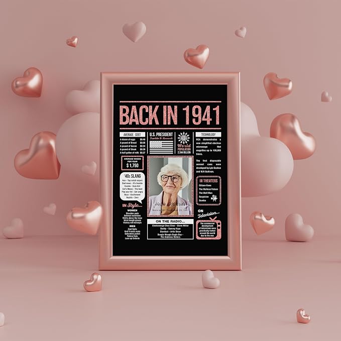 Happy 84th Birthday Decorations For Women - Personalized 84 Year Old Gifts for Her, 84 Birthday Decorations Rose Gold, 84 Yr Old Bday Decor, Party Supplies, Back In Poster, Female Birthday Presents