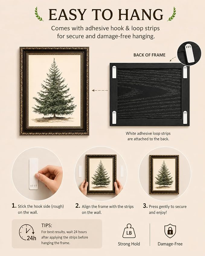 Framed-Vintage Christmas Tree Wall Art, 16×24 Inch | Farmhouse Winter Pine Canvas Prints, Holiday Wall Decor for Living Room Bedroom