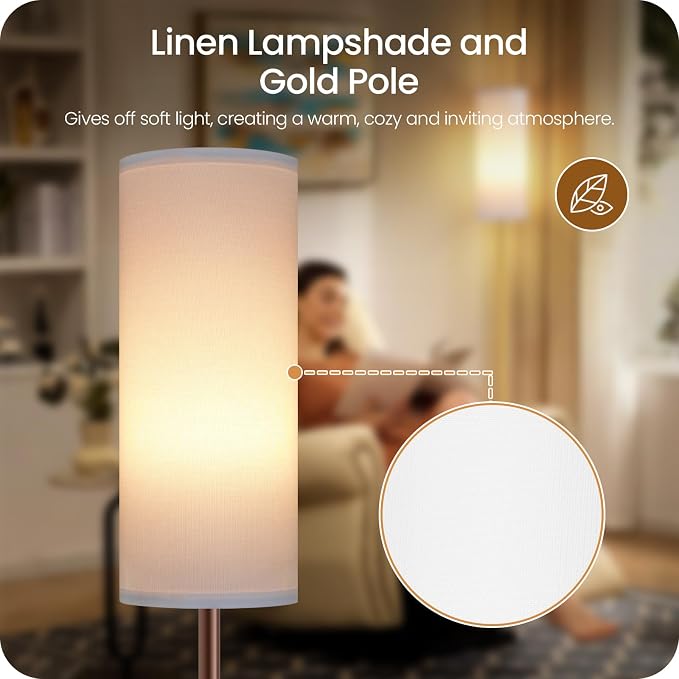Dimmable Floor Lamps for Living Room with Remote and Foot Switch, 64.4” Modern Standing Tall Lamp, Corner Lamp for Bedroom, Bulb Included, 3000K-6500K, White and Brown VCW06LD05W1