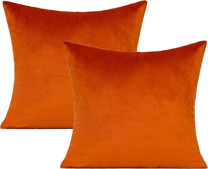 Burnt Orange Velvet Fall Throw Pillow Covers Rust Autumn Thanksgiving Square Cozy Soft Solid Decorative Cushion Cases Home Decor for Couch Sofa Bedroom Car Set of 2,22x22 Inches
