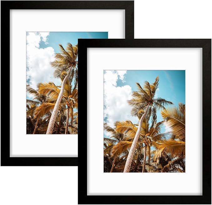 Frametory 2 Pack 11x14 Black Picture Frame with Real Glass Mat for 8x10