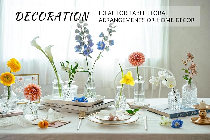 SUPMIND 16Pcs Clear Glass Bud Vase, Small Flower Vase for Centerpieces Bulk | Mini Vintage Vases Set, Cute Vases for Wedding, Home Decor, Table Centerpieces Decoration