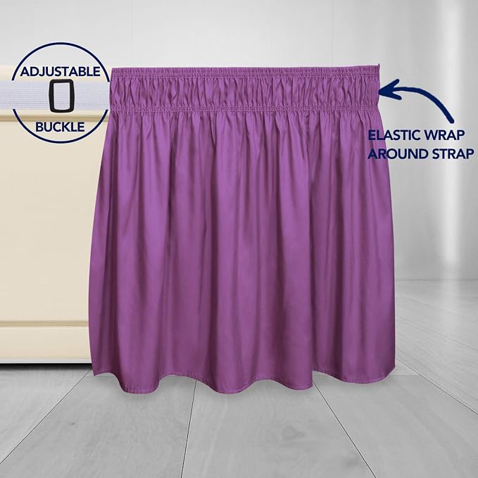 PureFit Wrap Around Ruffled Bed Skirt, Purple, Twin/Full - 18" Drop | Wrinkle Free Bedskirt Dust Ruffles, Easy to Put On Frame Cover with Adjustable Elastic Belt