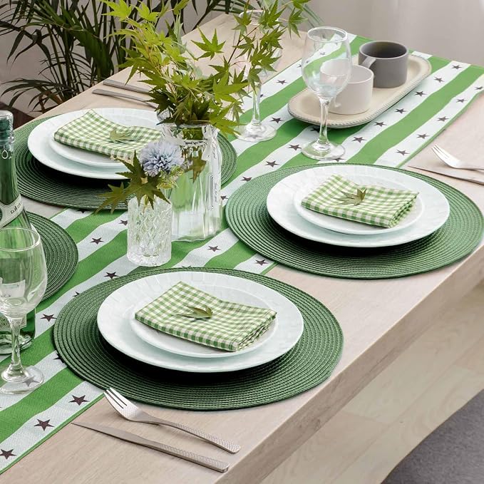 AHHFSMEI Round Placemats Set of 8 Heat Resistant Washable Non-Slip Woven Braided Table Mats for Dining Table Kitchen & Home Decor (Olive Green,8)