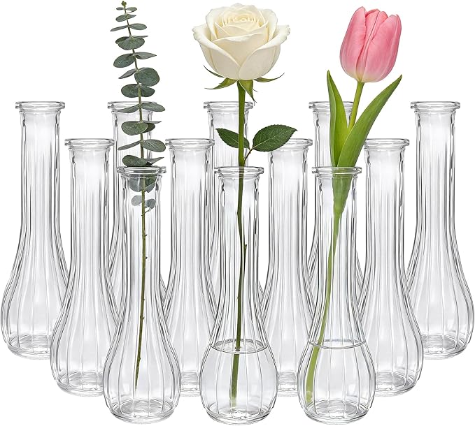 Bud Glass Vases for Centerpieces, 12 Pack Clear Flower Vases | Cute Glass Vases for Rustic Wedding Centerpieces Table Decorations and Home Decor