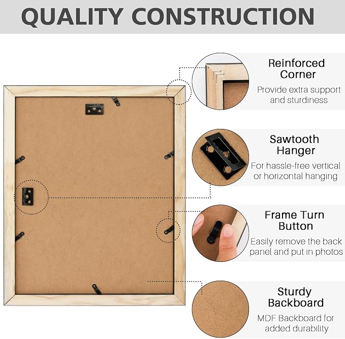 Golden State Art 11x14 Picture Frame Black,Solid Wood&Real Glass,Mat 8x10