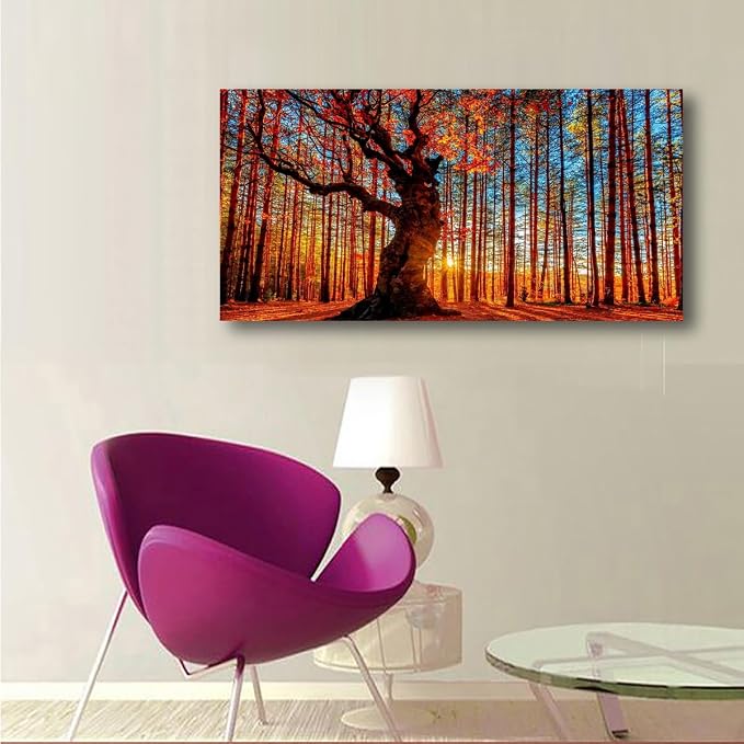 Tree of Life Wall Art Canvas Prints Natural Landscape Pictures Home Decor Colorful Forest Paintings for Living Room Bathroom Bedroom Kitchen Decorations 24x48 Wooden Framed Artwork Easy Hanging