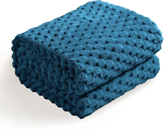 Excervent Hexagon Jacquard Throw Blanket for Bed, 50x70 Inches, Navy Blue | Decorative Fuzzy Flannel Fleece Throw Blanket for Sofa Bed Couch, Super Soft Cozy, Suitable for All Seasons