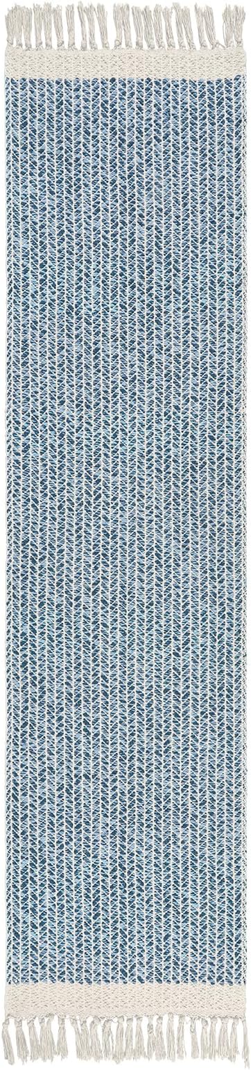 Lahome Boho Bathroom Runner Rug, 2'6''x8 Washable Rugs for Kitchen Hallway | Woven Cotton Throw Mat with Tassels, Farmhouse Blue Non Shedding Lightweight Carpet for Laundry Room Bath Rv Entryway Decor