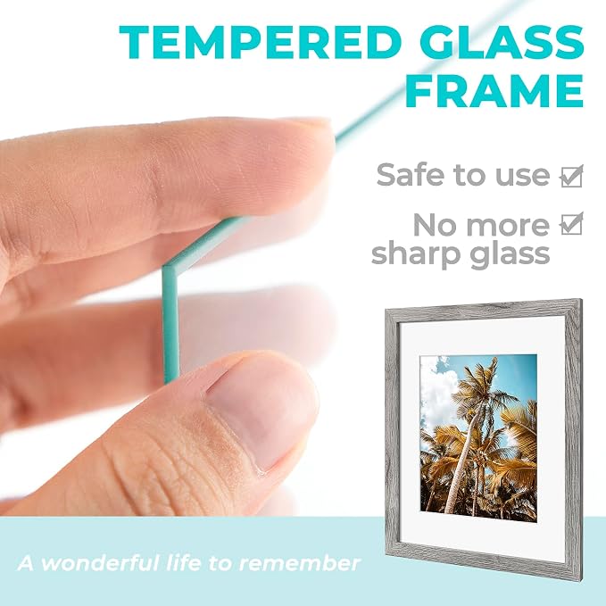Frametory 2 Pack 11x14 Grey Picture Frame with Real Glass Mat for 8x10