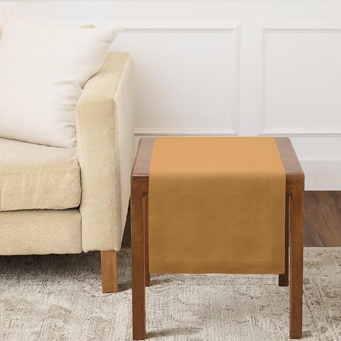 Solino Home 100% Pure Linen Table Runner Caramel Woven, Fete 14 x 36 in | brings a tailored look to family meals and hosting, European flax fibres, effortlessly elegant, Caramel, OEKO-TEX Certified