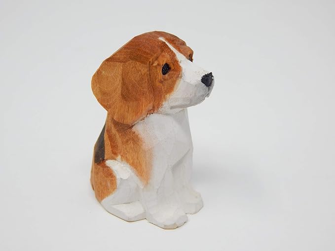 Selsela Hand-Carved Beagle Dog Figurine - Miniature Small Wooden Puppy Statue Carving, Handmade Home Decor Small Animals Pet Canine Hound for Home Decor & Collectibles