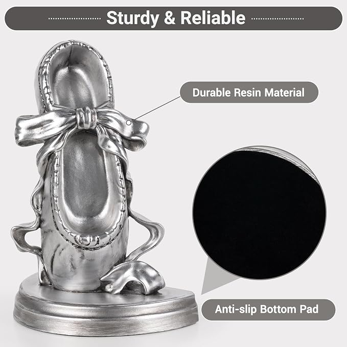 Bookends for Shelves, Ballet Slipper Decorative Bookends - Book Ends with Anti-Slip Pad for Book Lovers Dancers Heavy Book Holder for Home Office Decor (Silver)