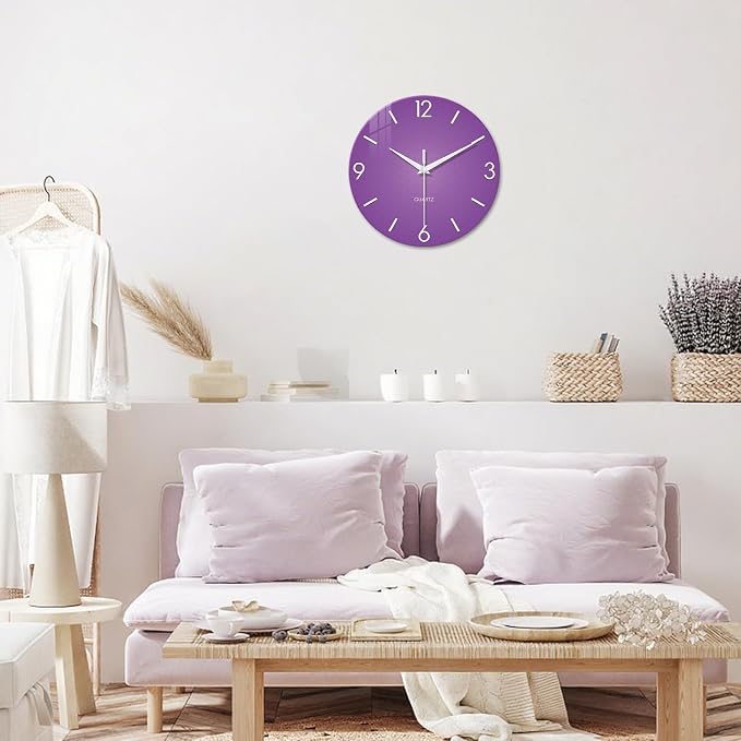 XFM Large Purple Wall Clock for Women Girls Bedroom 20 Inch | Silent Non-Ticking Battery Operated Modern Simple Minimalist Decorative for Living Room Kitchen Home Office