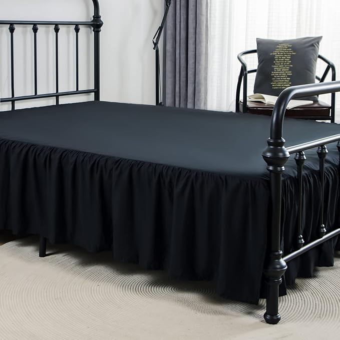 Bed Skirt Full Size Ruffled Bed Skirt with Split Corners | 14 Inch Drop Dust Ruffle Bed Skirt with Platform - Black - Wrinkle Free, Fade & Shrink Resistant