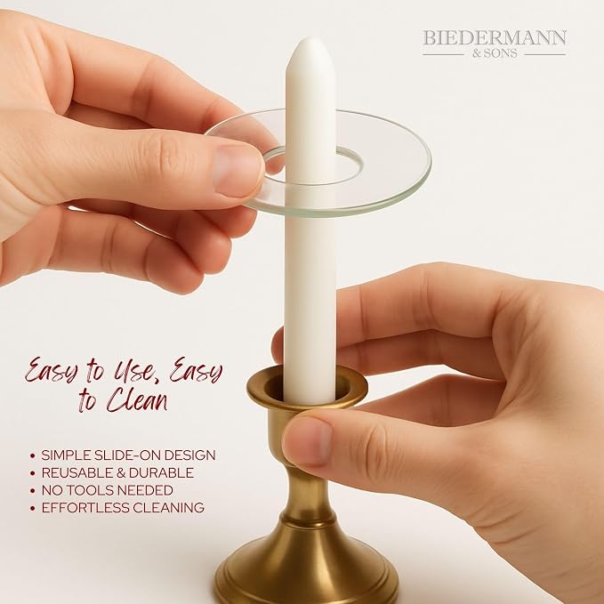 Biedermann & Sons Plain Glass Bobeches (Set of 12), Clear 2.75 Inch Drip Protectors, Slide On Wax Catchers, Fits 7/8 Inch Taper Candles, Rings for Candlesticks and Table Decor