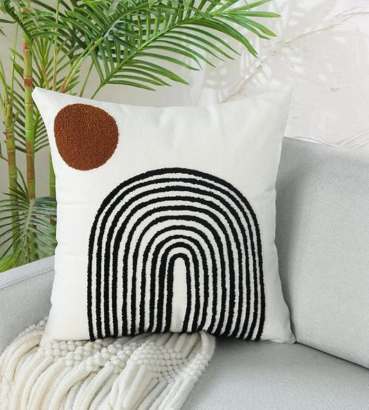 Merrycolor Boho Throw Pillows 18x18 Inches,Soft Woven Tufted Pillow Covers Square,Aesthetic Sun Pillow Case for Sofa Bedroom Living Room 1 Pcs