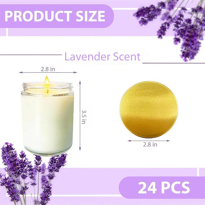 24 Pcs 6 Oz Lavender Scented Soy Candles Set,Mason jar Bulk Candles for Gifts,Aromatherapy Candle,Great Stress Relieving Scented Candle for Girls as a Gift for Birthdays, Weddings and More!