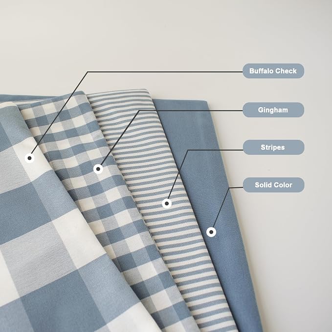 HOPLEE Light Blue Pillow Cover Cushion Cover with Buffalo Plaid, Solid Light Blue, Striped and Gingham Plaid Design 16x16 inch,4 Pack