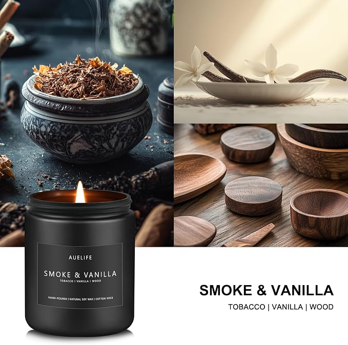 Smoke Vanilla Scented Candle, 7 oz Soy Candle for Men | 50H Burn Time, Candles for Home Scented, Cotton Wick, Gift for Men Him,Home Office Decor