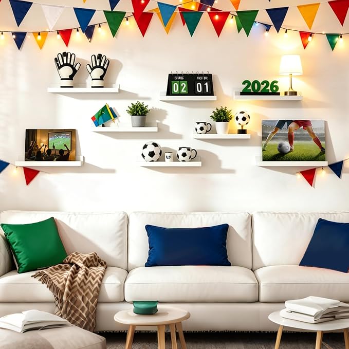 upsimples Floating Shelves for Wall, Wall Shelves for Decor Storage Set of 6, Wall Mounted Wood Shelf for Bedroom, Living Room, Bathroom, Kitchen, Picture Ledge Shelf, White (Pack of 2)