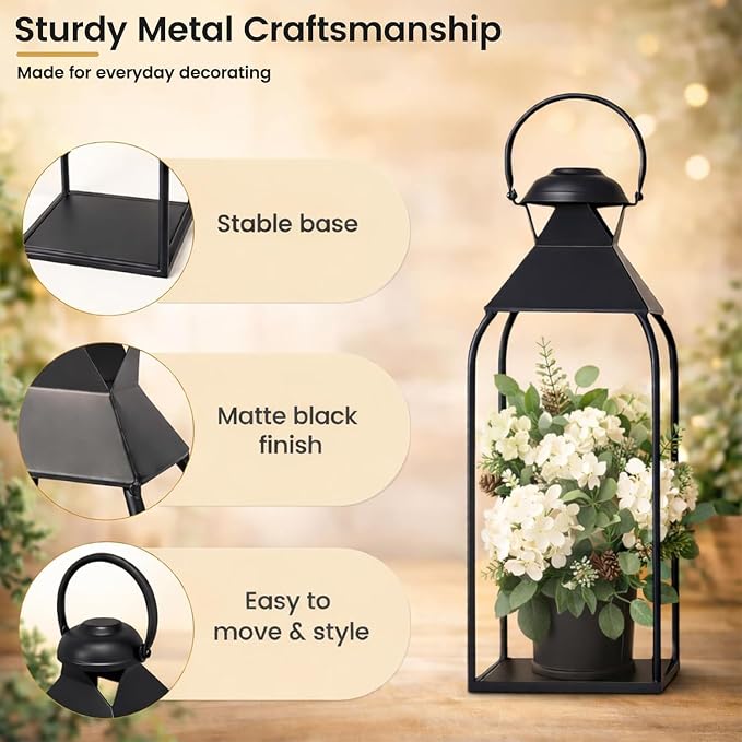 Decorative Metal Lanterns Indoor Outdoor, Set of 2 Outdoor Candle Holder | Candle Holder for Porch, Patio, Fireplace, Floor, Wedding & Christmas, Party Decoration, Holiday Table Centerpiece