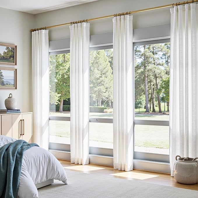 jinchan Linen Curtains Light Filtering Back Tab 50x84 Inch 2 Panels White | Semi Sheer Curtains 84 inch length for Bedroom Living Room, Modern Farmhouse Drapes with Rod Pocket, Natural Boho Curtains