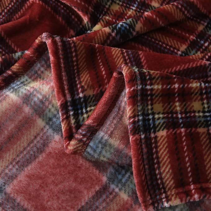 MERRYLIFE Dark Red Plaid Throw Blanket for Couch Bed Sofa Throw Size 50"60" | Grid Pattern, Ultra-Plush Soft, Decorative Colorful Travel Blanket, farmhouse, Gift Choice, Home Pet Use