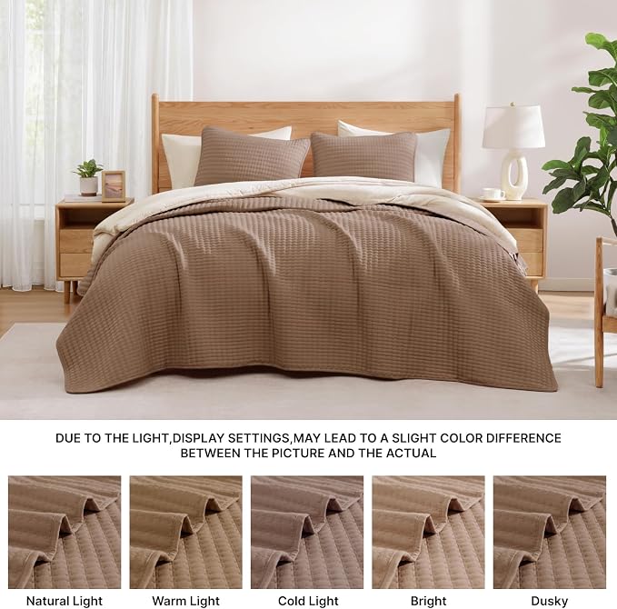 King Size Quilt-Lightweight Bedspreads Brown King Quilt Bedding Set | Soft Coverlet with 2 Pillow Shams for All Seasons, Suitable for Bed, Couch, 3 Pieces, 106"x94"