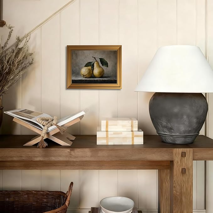Vintage Gold Framed 3D Textured Wall Art Rustic Pear Still Life Wall Decor Picture Country Farmhouse Kitchen Antique Fruit Poster Cottagecore Aesthetic Print for Gallery Home Decoration 12x16in