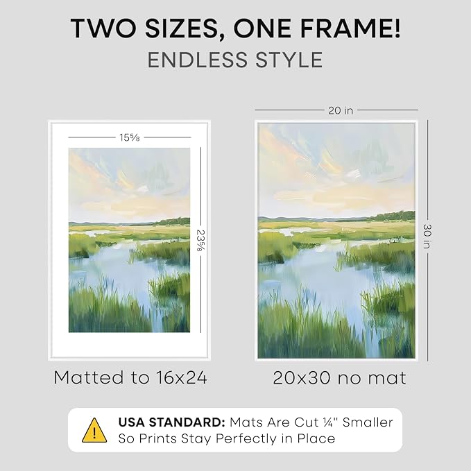 Homeforia 20x30 White Picture Frame, High-End Metal, 16x24 Mat, Glass