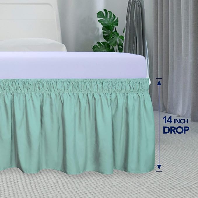PureFit Wrap Around Ruffled Bed Skirt, Baby Blue, Twin/Full - 14" Drop | Wrinkle Free Bedskirt Dust Ruffles, Easy to Put On Frame Cover with Adjustable Elastic Belt