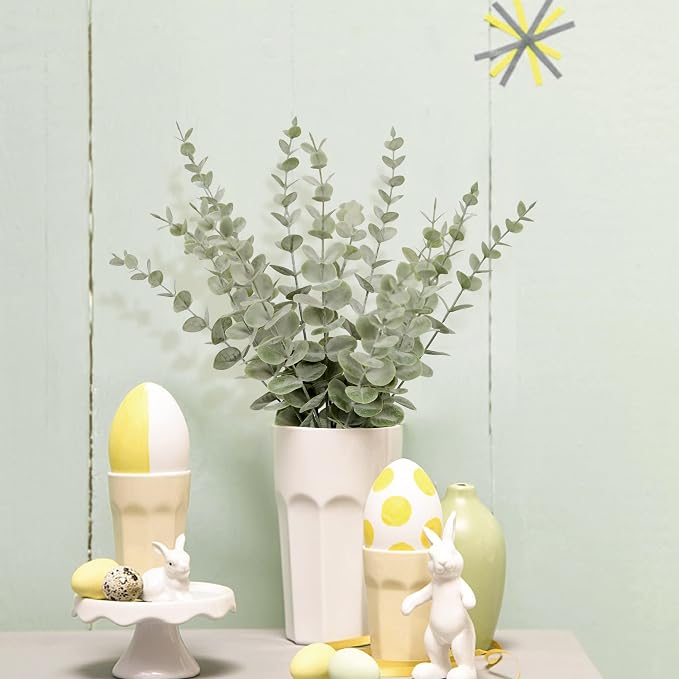 Tiyard 18pcs Eucalyptus Stems Artificial Eucalyptus Leaves Stems | Artificial Fake flowers for Home Office Flowers Bouquet Centerpiece Wedding Decoration Christmas Decor